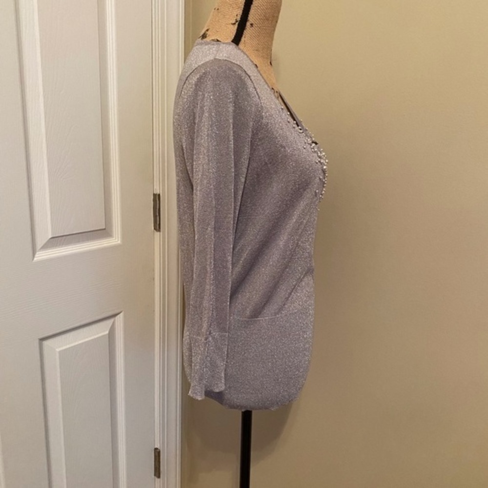 August Silk Silver Pearl and sequin Scoop Neck Pullover Sweater Size L - Picture 5 of 11
